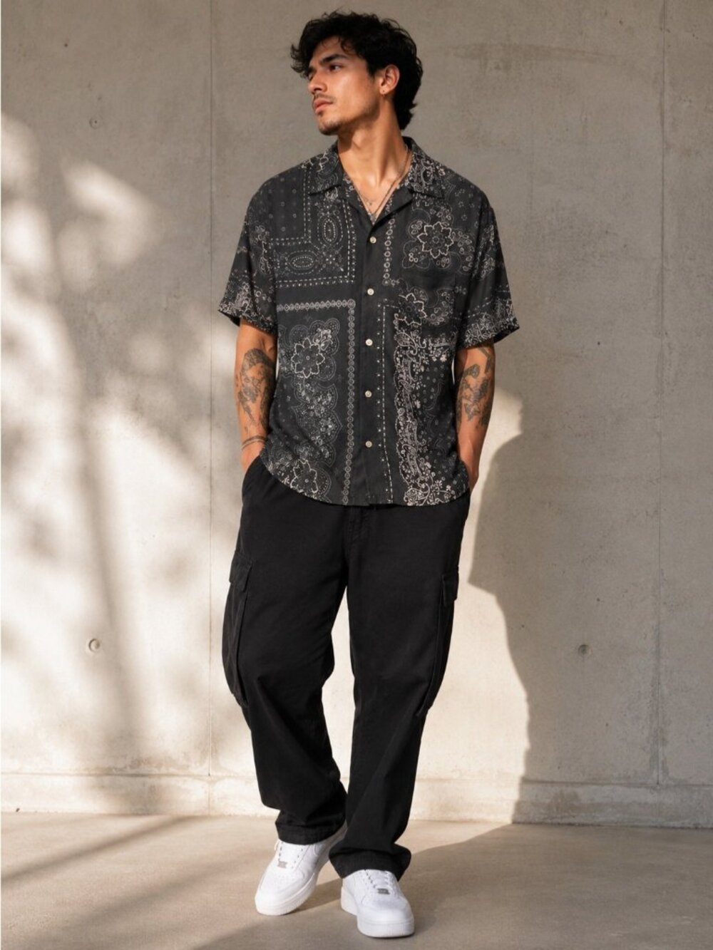 AllSaints Jalisco SS Shirt XL Black Bandana Paisley Relaxed Fit Ecovero Camp But